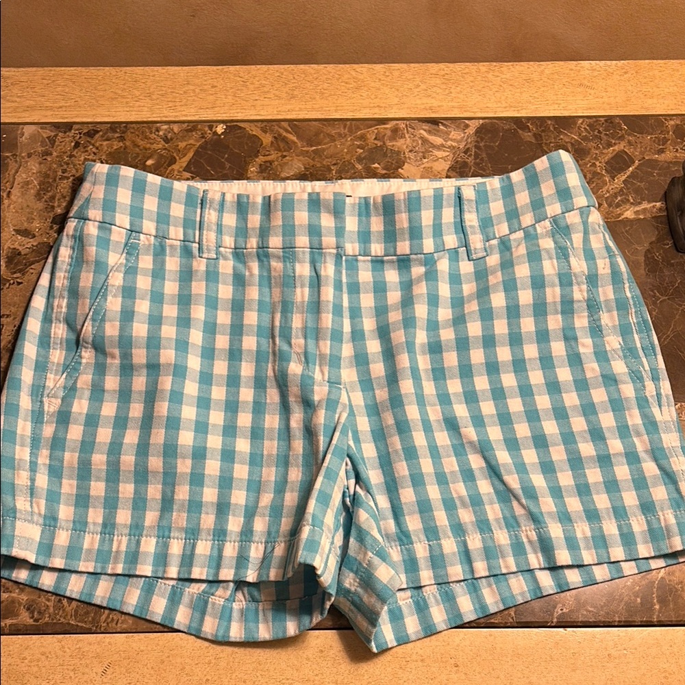 WORN ONCE!J. Crew Blue and White High Waist Gingham Shorts